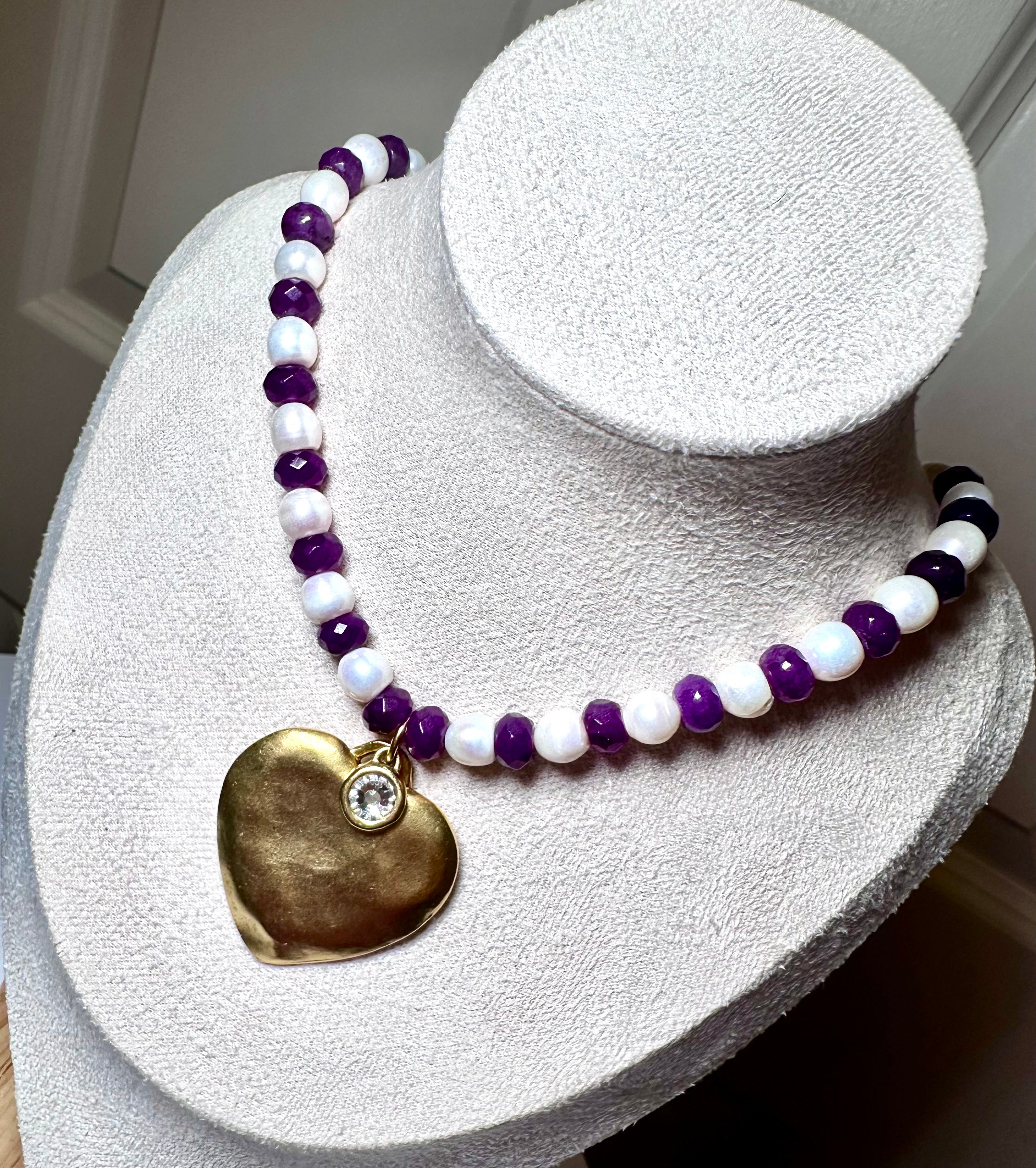 Violet & Gold Heart Necklace