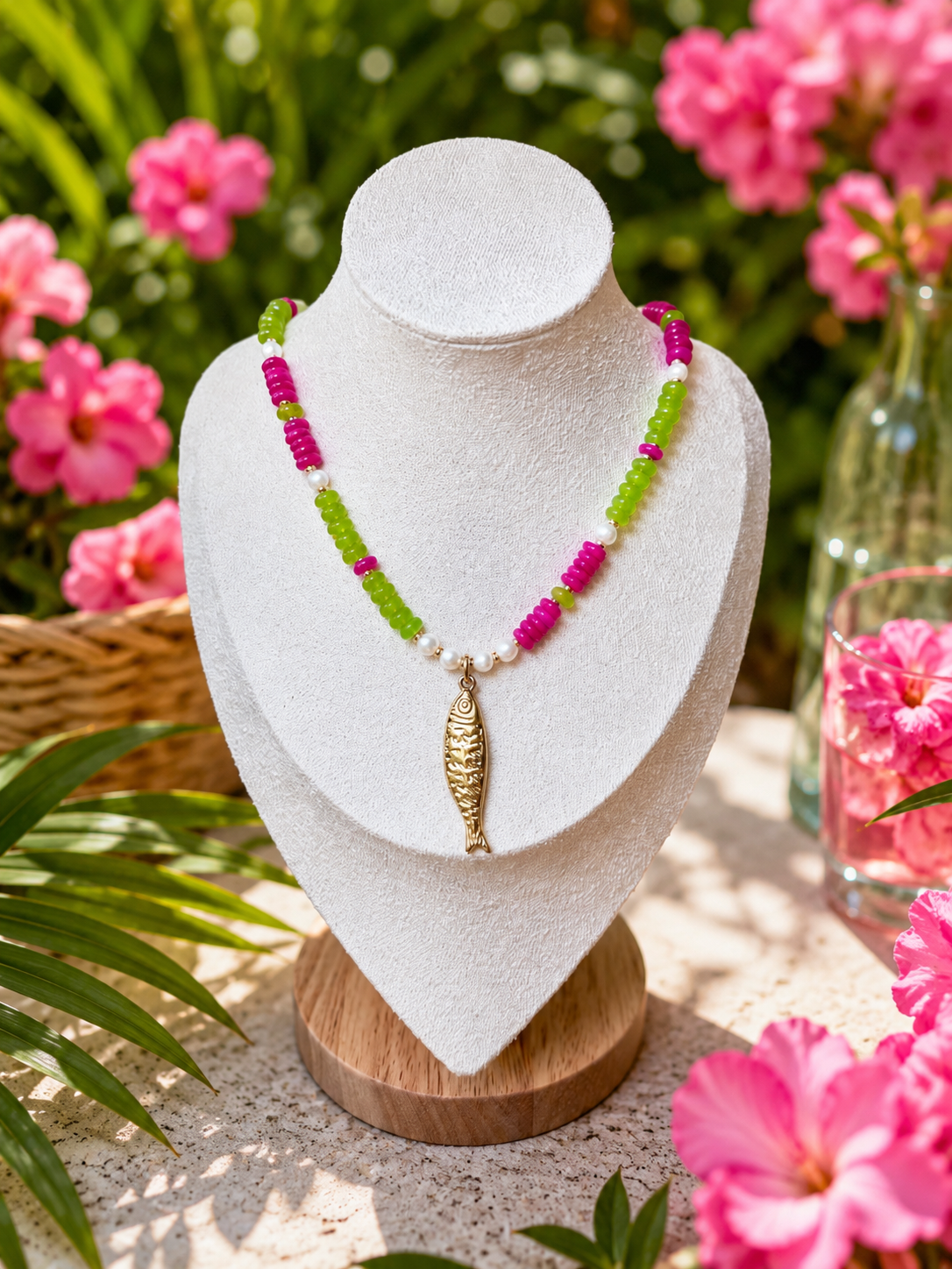 Pink Palms Fish Necklace
