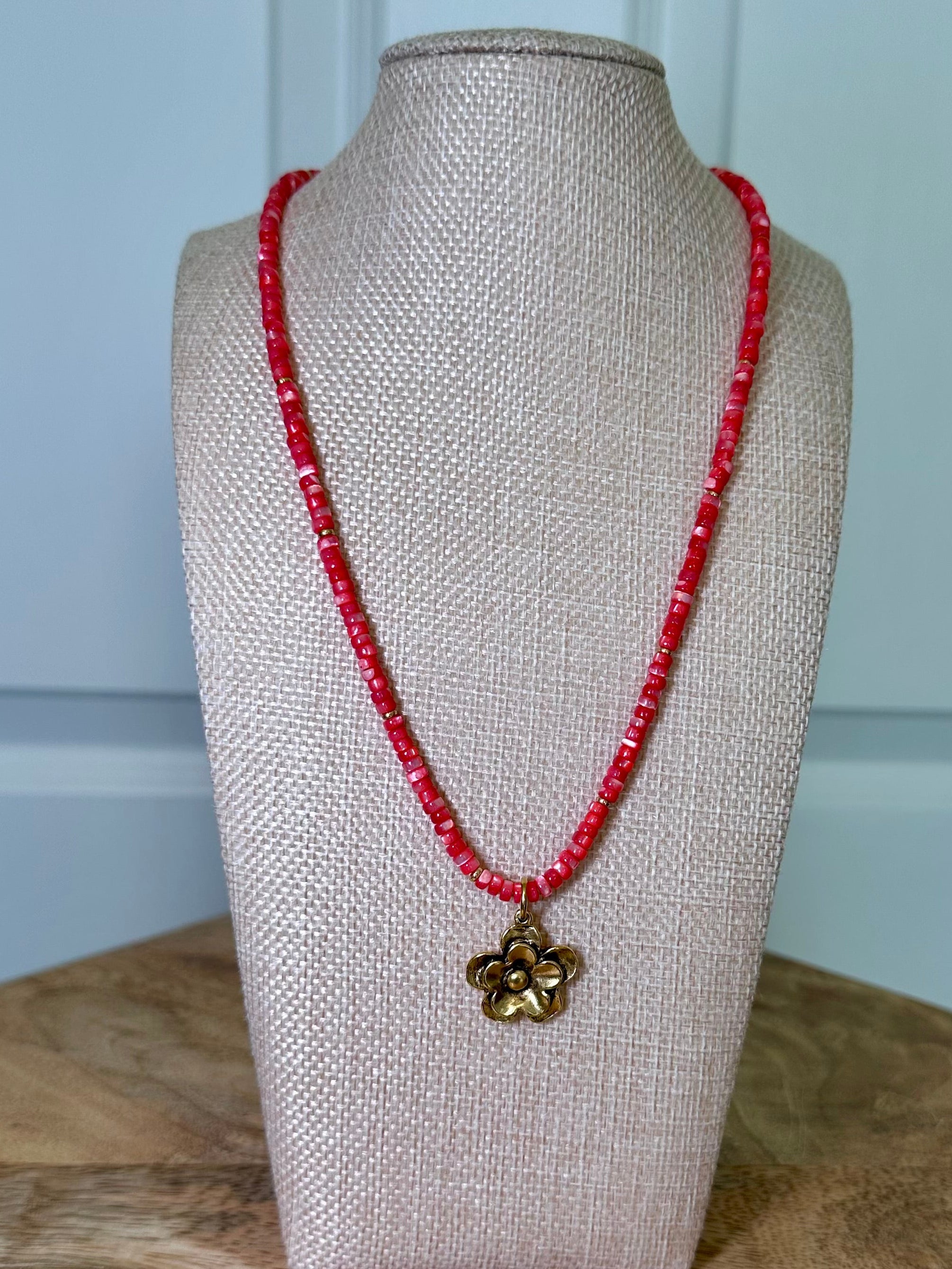Coral Bloom Charm Necklace