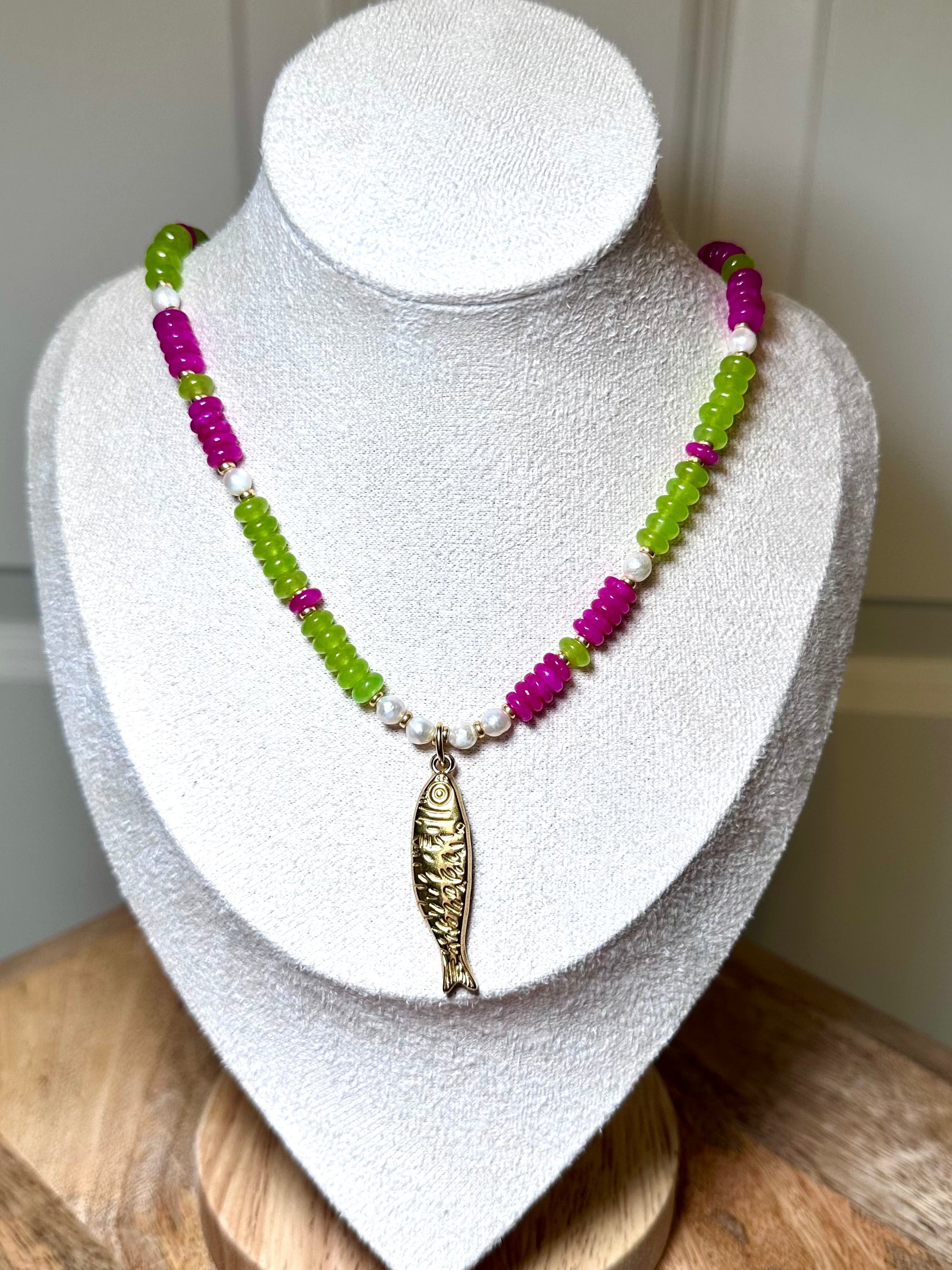 Pink Palms Fish Necklace