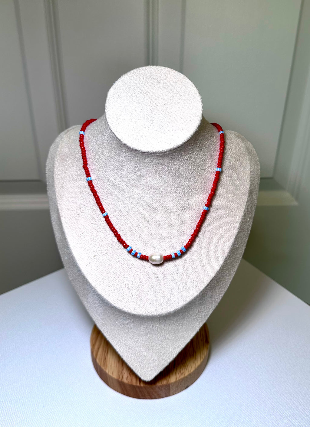 Red, White & Pearl Necklace
