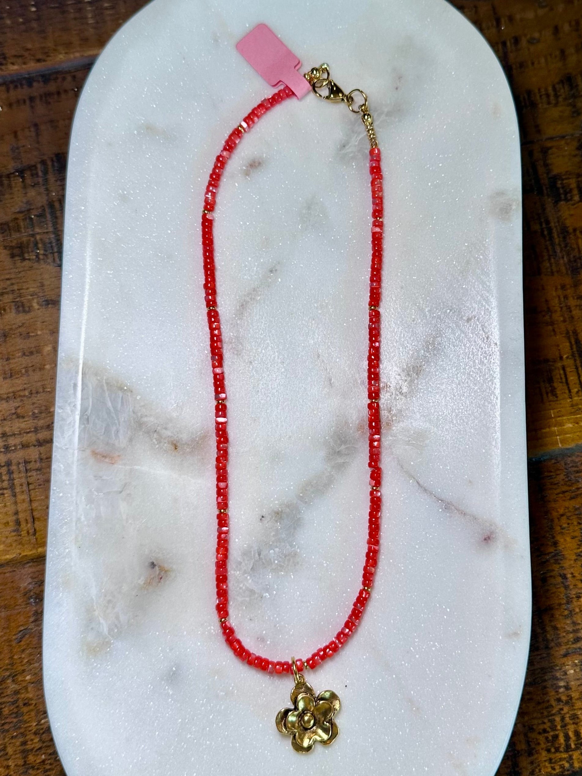 Coral Bloom Charm Necklace