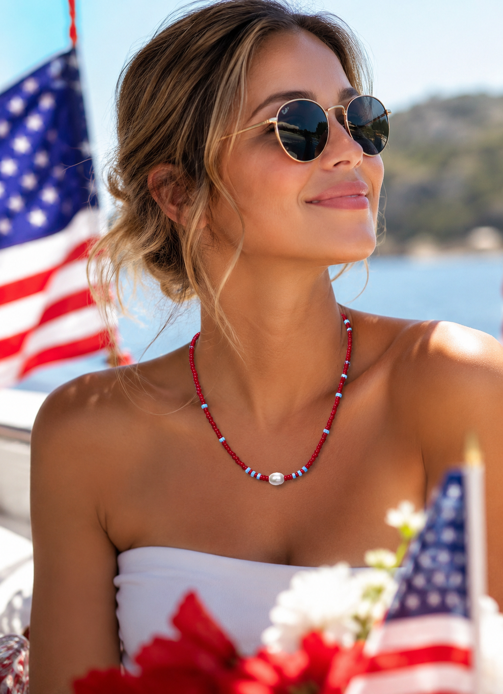 Red, White & Pearl Necklace