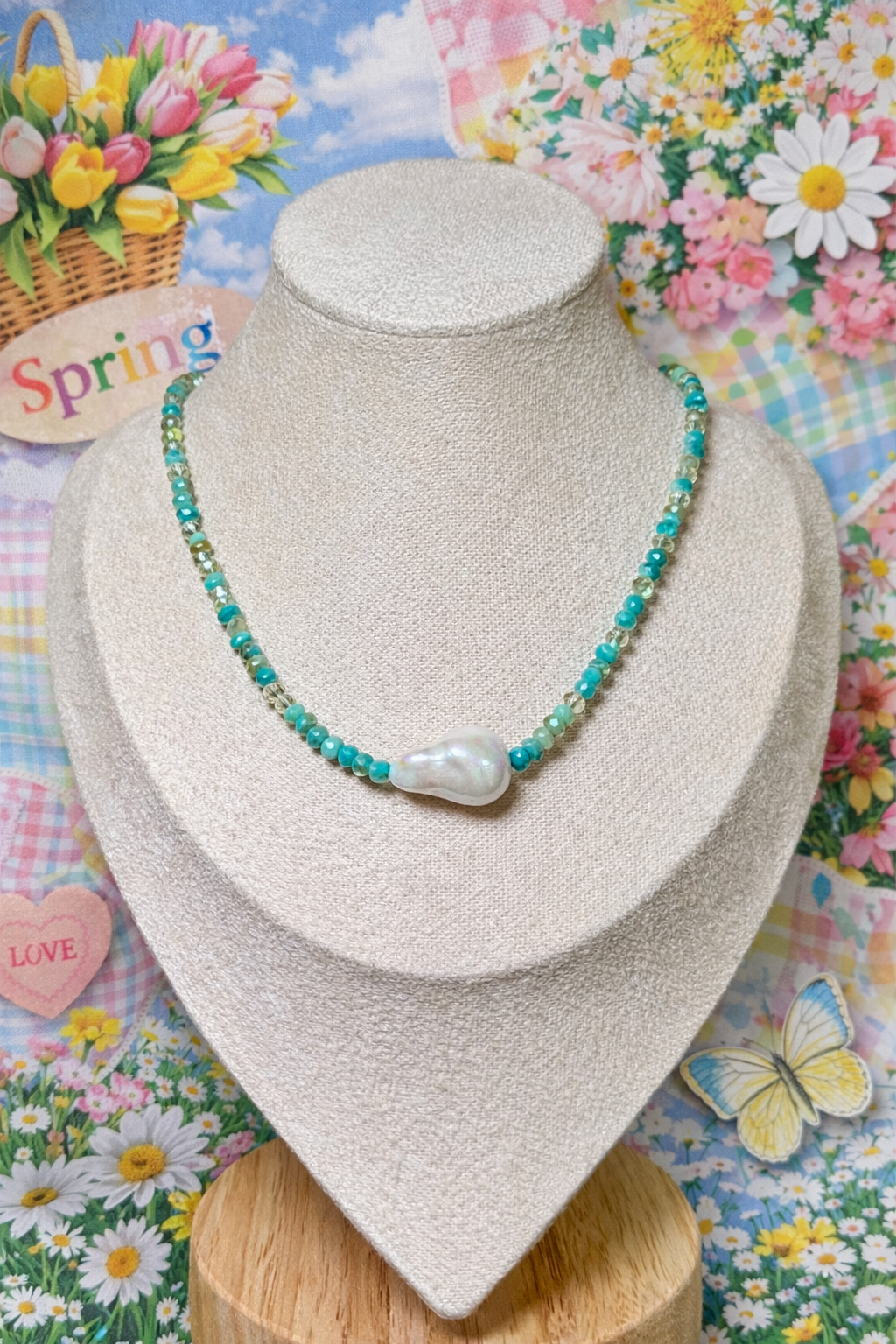 Sea glass Pearl Necklace