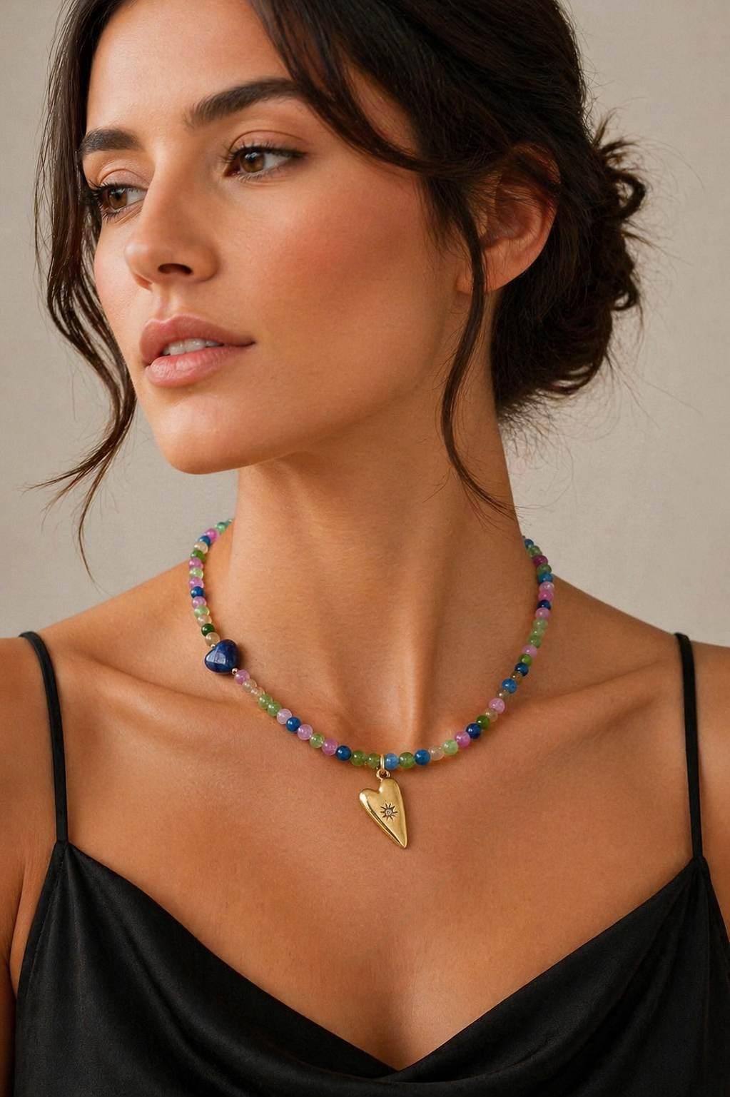 Sunset Confetti Heart Necklace