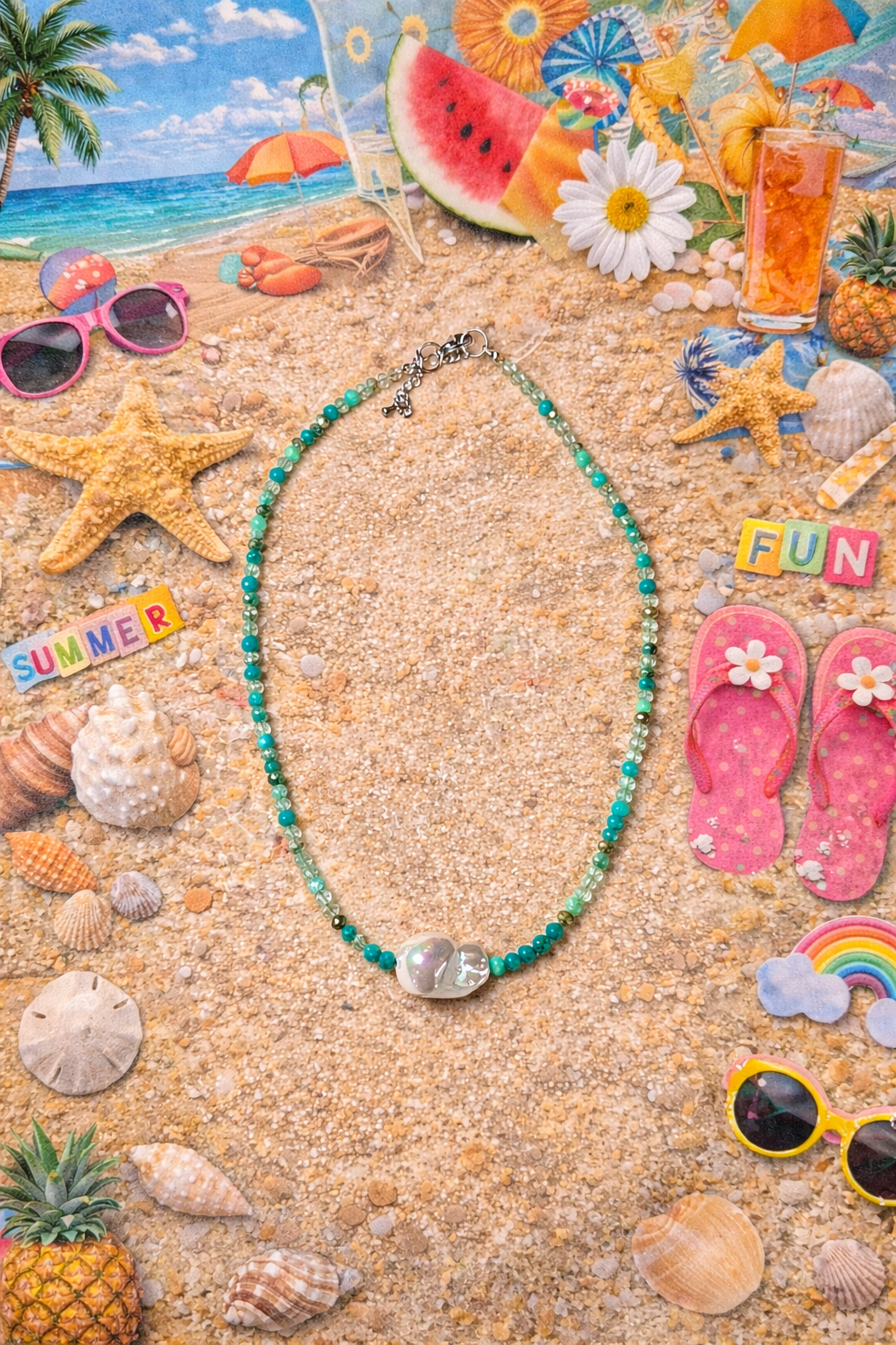 Sea glass Pearl Necklace
