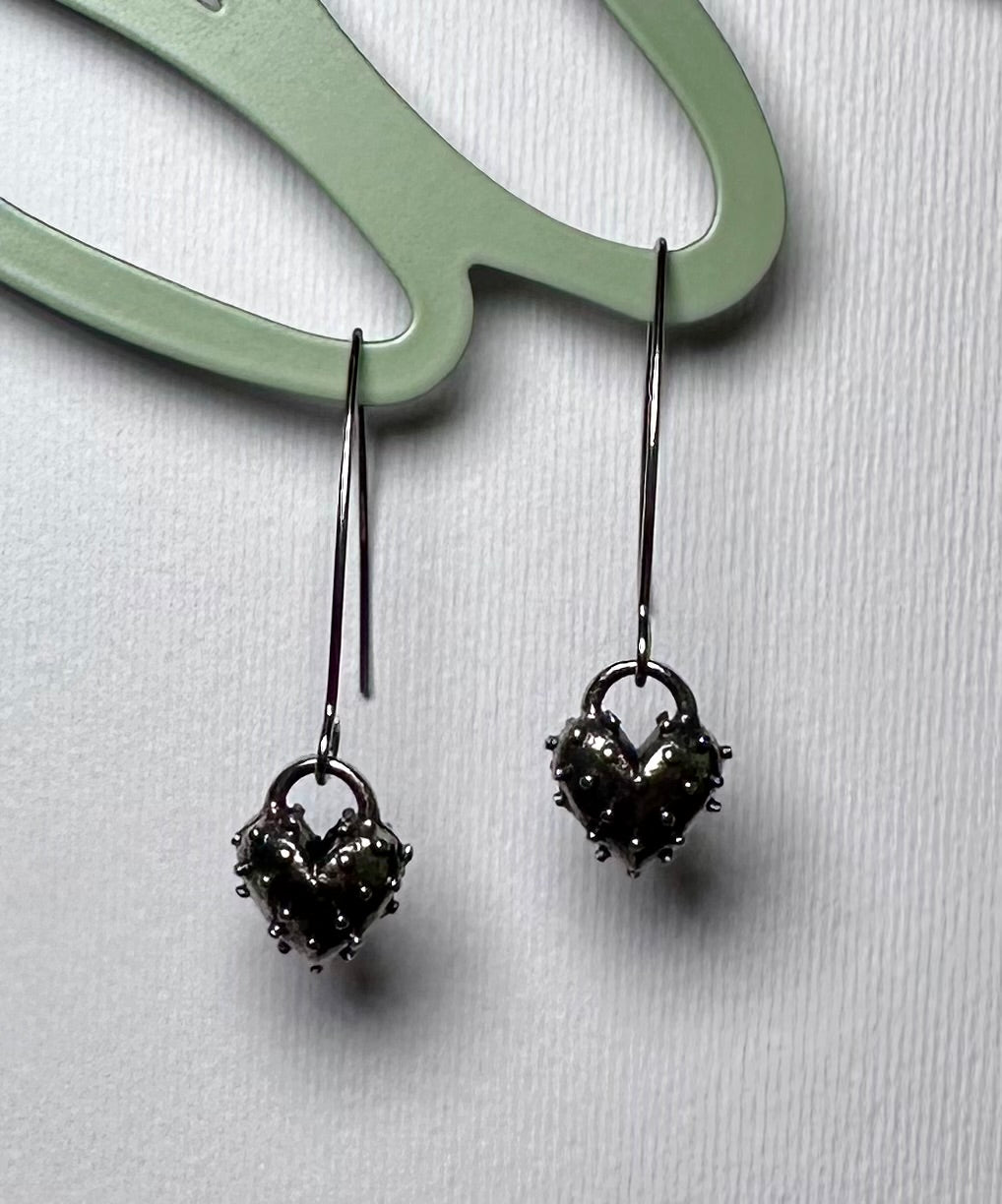 Shadowed Heart Drop Earrings